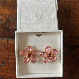 Swarovski Pink and Gold Flower Earrings